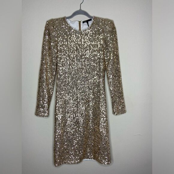 Maje Regie Mini Gold Dress Sequin Long Sleeve Size M - Picture 7 of 11